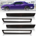 OFFKAT Front & Rear Fender [Ultra-Bright] 2-Row Full LED Side Marker Lights for Dodge Challenger 2015-2023, Smoked Lens White LED Side marker Lamps, Replace OEM#: 68195788AB, 68195797AB, 4 PCS