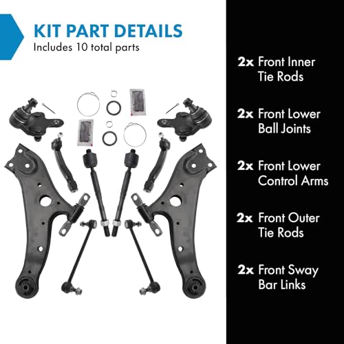 TRQ Front Steering and Suspension Kit Tie Rods Control Arms Ball Joints Sway Bar Links Compatible with 2008-2019 Toyota Highlander 2009-2015 Toyota Venza 2010-2015 Lexus RX350 RX450h