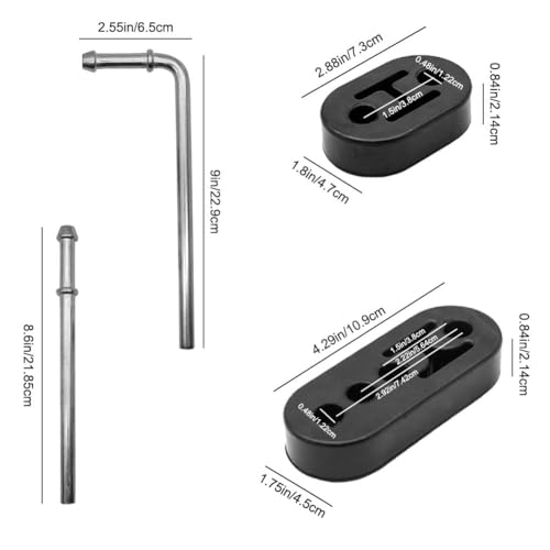 Rubber Exhaust Hangers Rod Set Heavy Duty 9" 90°Hanger Steel 8.6"Long Hanger Rods Mild Steel Zinc Coated Muffler Hanger 2 Hole 4 Hole Insulator Mount Car Automotive Replacement (Black-12 Pcs)