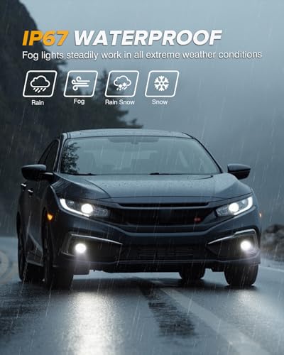 New LED Fog Lights Assembly Compatible with Honda Sedan models 2013-2021 Civic, 2015-2020 Fit, 2019-2022 HR-V, 2013-2015 Accord Replacement Driving lights Fog Lamps DOT Approved Black 1 Pair