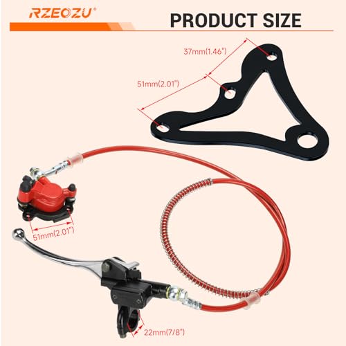 RZEOZU Mini Bike Hydraulic Brakes Kit with Rear Brake Caliper Mounting Bracket Adapter Replacement for GMB100 Monster Mega Moto MM80 80cc 105cc Minibike Coleman RB100 RT100 Parts
