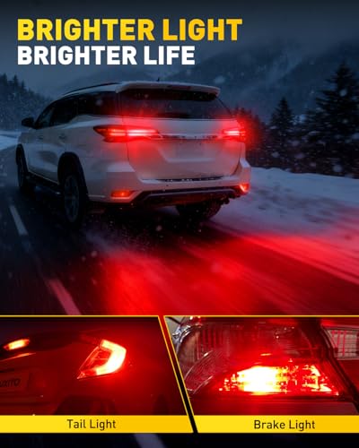 AUXITO Upgraded 1157 2357 LED Bulb Red for Tail Lights Brake Lights Super Bright 2057 2357 7528 BAY15D LED Replacement Light Kit for Tail Stop Brake Signal Running Lights, Pack of 2