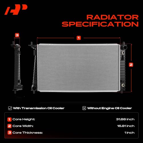 A-Premium Engine Coolant Radiator - with Transmission Oil Cooler - Compatible with Ford F-150 05-08 4.2L 4.6L 5.4L, Expedition 05-06 5.4L & Lincoln Mark LT 06-08 5.4L, Navigator 05-06 5.4L