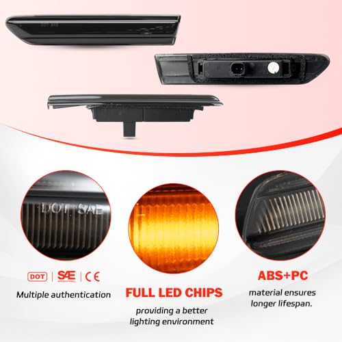NJSBYL Amber/Red LED Side Marker Lights for Acura TL 2004 2005 2006 2007 2008 Smoked Lens Front/Rear Left&Right LED Sidemarker Lamps Replacements