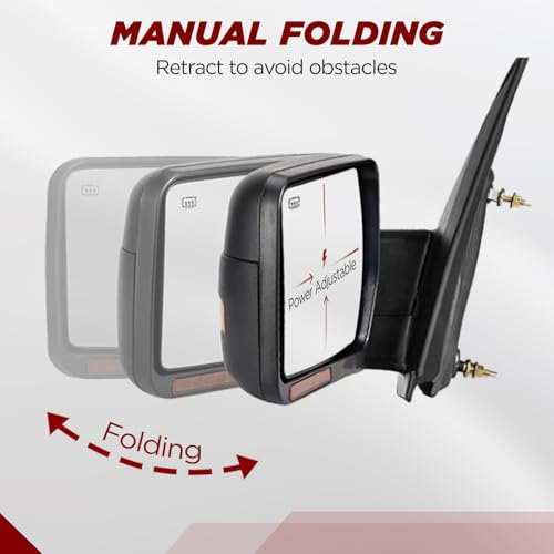 PZ Towing Mirrors Compatible with Ford F150 2007-2014, Power Heated Mirrors With Amber Signal and Puddle Light, Power Adjustable Driver and Passenger Side Tow Mirrors Replacement Pair Set Black