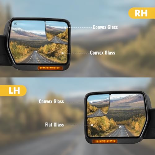 Side Mirrors Ford F150 2004-2014 Towing Mirror with Dynamic Turn Signal Light Power Glass Puddle Lamp Heated Manual Folding Pair Set, Black