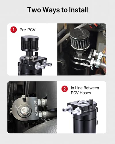 EVIL ENERGY Oil Catch Can, Universal Baffled Catch Can Kit with Breather Filter, 300ml Aluminum Air Oil Separator Tank NBR Fuel Hose Kits for PCV System
