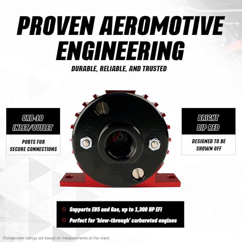 Aeromotive A1000 In-Line Electric Fuel Pump - 12V Inline External Fuel Pump for EFI or Carbureted Gas Powered Car Engines, High Flow Performance, ORB-10 Ports, Supports Up to 1000 HP, Red - 11101