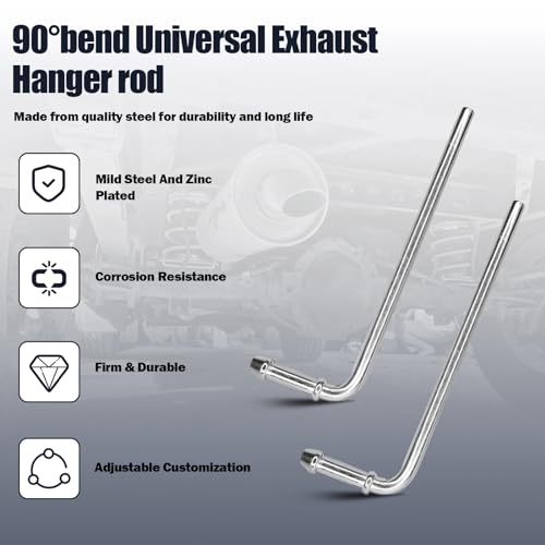 90° Bend Universal Exhaust Hanger Rods Fit for Wide Range of Exhaust Pipes 8 Inch Weld Bracket Kit- 4 Pack
