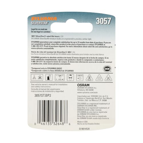 SYLVANIA - 3057 SilverStar Mini Bulb - Brighter and Whiter Light, Ideal for Daytime Running Lights (DRL) and Back-Up/Reverse Lights (Contains 2 Bulbs)