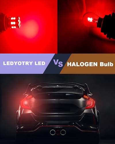LEDYOTRY 7443 7440 LED Bulb Red Tail Brake Lights, 12V-24V Super Bright Low Power 7441 7444 W21W T20 LED Bulb Replacement for Brake Lights, Tail Lights, Turn Signal Stop Lights, Pack of 2