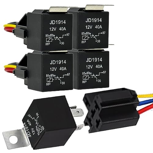 Kalmaegee 5 Pack 5 PIN 12V Relay with Harness, 40AMP 12 Volt Relay Automotive Relays with Relay Socket and Wiring Harness, SPDT Relay Switch for Car Truck Motorcycle