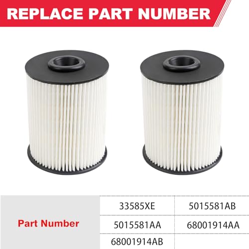 5.9 Cummins Fuel Filter (2Pcs) Fits for 2000-2009 Dodge Ram 2500 3500 5.9L Cummins Turbo Diesel Replaces# 68001914AA, 68001914AB, 5015581AA, 5015581AB, 33585XE