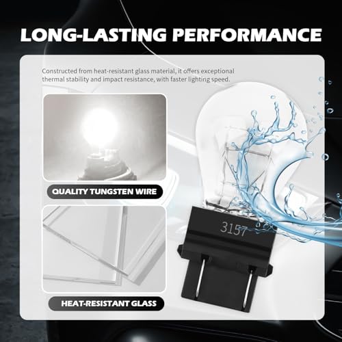 Purthog 2PCS 3157 Bulb for Car,Long-Term Use Tail Lights Bulb as Halogen Light Bulbs 12V P27-5W 3000K,Essential Brake Light Bulbs Replacement Compatible with GMC Ford Nissan (White)