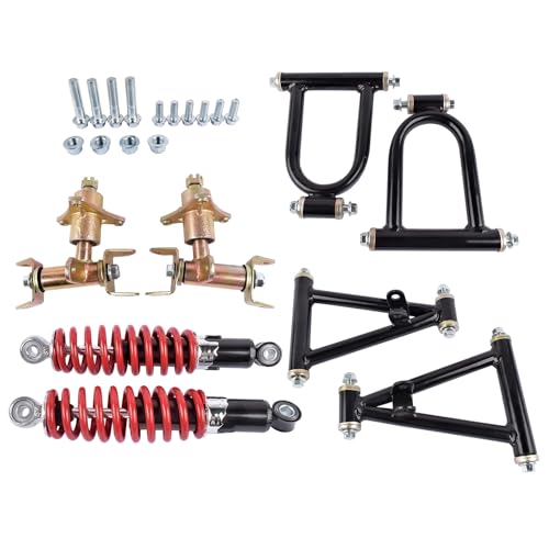 Flynsu 11'' Front Suspension Shock Swing Arm Full Kit Upper Lower Steering Knuckle Spindle Kit Replacement for DIY ATV Quad Bike Buggy Go Kart Parts