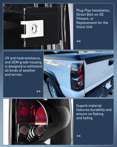 Nilight Taillight Assembly Compatible with 1999 2000 2001 2002 2003 2004 2005 2006 2007 Chevy Silverado 1500 2500 3500 99-02 GMC Sierra Rear Lamp Replacement with Classic Body OE Style