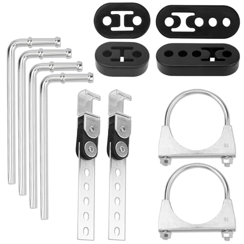 joytrace 3" Exhaust Hangers Kit 12PC - 360° Swivel Clamps with Adjustable 2/4 Hole Brackets & 9.5" Bend Rods, Zinc Coated Complete Set for Muffler Pipe