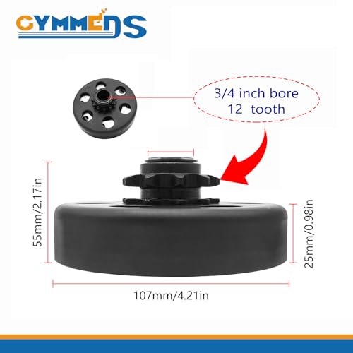 GYMMEDS Go Kart Clutch 3/4" Bore 12 Tooth with #35 Chain, Centrifugal Clutch for Predator 212, Honda GC GX Engines and Most 2-6.5HP Small Engines performance Parts for MiniBike, Go Kart, Lawnmower.