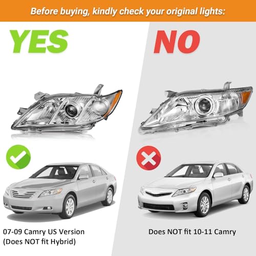 KarSpareHub Headlights Assembly for 2007-2009 Toyota Camry, Headlights Assemblies for 2007 2008 2009 Toyota Camry US Version Driver & Passenger Side