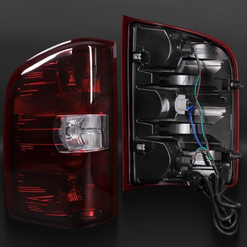 MAYELLO Smoked Red Tail Lights w/Bulbs Compatible with 2007-2013 Chevrolet Silverado 1500, 2007-2014 Chevy Silverado 2500 3500 Single Rear Wheel, Plug & Play Rear Lamps