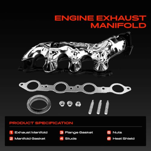 A-Premium Right Exhaust Manifold W/Gasket, Studs & Nuts & Heat Shield Compatible with Chevy, GMC & Cadillac - Silverado 1500 2500 3500, Express, Suburban, Tahoe, Avalanche,Sierra, Escalade & More