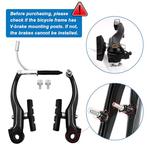 Hmseng V-Type Bike Brake Set, Complete Universal Bike Front and Rear MTB Brake, Bicycle Brakes, Inner and Outer Cables, Include Brakes Lever Calipers Multi-Tool Wrenches-Black