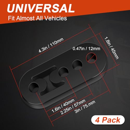 MetVot Rubber Exhaust Hanger 4 Pack, 4 Holes Adjustable Muffler Hanger, Universal Muffler Exhaust System, Insulator Bushing Mount, Weather-Proof High Density Tail Pipe Hanger
