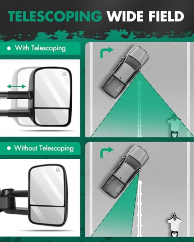 SCITOO Towing Mirrors Fit Chevy GMC Exterior Accessories Mirrors Fit 1999-2007 Chevy/GMC Silverado/Sierra 1500 2500HD 3500HD with Convex Glass Manual Controlling and Telescoping Features