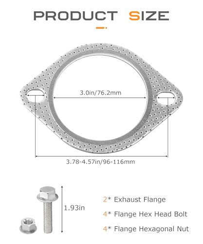 SCUARI 2PCS Exhaust Gasket,Car Accessories Exhaust Flange Gasket,Muffler Gasket,Catalytic Converter Gasket,Exhaust Flange Repair Kit with Bolt & Nut,Fit for Car,Truck,Replace #120-06310-0002 (3inch)