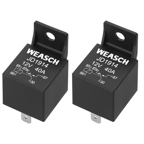 Weasch 2 Pack JD1914 Car Relay, 12V 40A, 5 Pin SPDT, Automotive Switches and Starters, Waterproof Relay for Boat Tractor Truck Motorcycle (2)