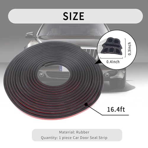 16.4Ft Automotive Weather Stripping,Upgrade Soundproofing Car Door Seal Strip with 3 Layer Structure,Universal Car Accessories Rubber Driver Door Seal for Car Door/Hood (16.4Ft)