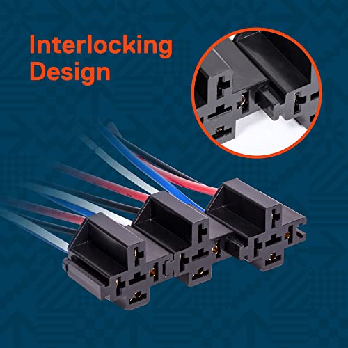 True MODS 6 Pack 4-Pin 12V Bosch Style Fused Relay Switch Kit [Interlocking Harness Socket Holder] [14 AWG Hot Wires] [SPST] [30 Amp] 12 Volt Automotive relays with Fuse for Auto Cars