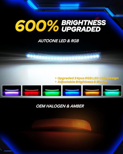 AUTOONE RGB & LED Side Marker Lights for Dodge Charger 2015-2023, Upgraded Smoked Lens Front Rear Corner Parking DRL Lamp, Pack of 4