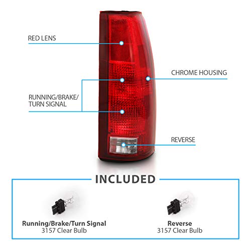 AmeriLite for 1988-2000 Chevy GMC C/K Silverado Sierra Truck Tahoe Suburban OE Red Replacement Halogen Tail Lights Pair + Bulb Connector Plate - Passenger and Driver Side