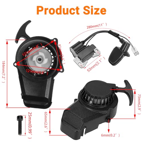 FVRITO Alloy Easy Pull Recoil Start Starter Ignition Coil for 2 Stroke Engine 47cc 49cc 50cc SYX Taotao Coolster SSR MotoTec Chinese Mini ATV Quad 4 Wheeler Go kart Pit Dirt Pocket Bike Motor Black