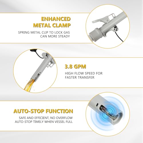FEEDRON Automatic Fuel Transfer Pump with Auto-Stop, 3.8 Gallon per Min, 51'' Extra Long Hose,Battery or USB Powered, 4 Can Adapters, Fast and Safe Portable Gas Can Pump for Oil, Diesel,Gasoline.