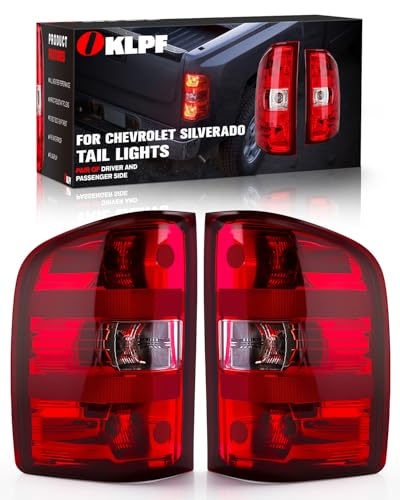 OKLPF Rear Brake Tail Lights Compatible With 2007-2014 Chevy Silverado 1500 2500HD 3500HD,Replacement Red Taillights Assembly,Included Bulbs and Harness,Driver and Passenger Side