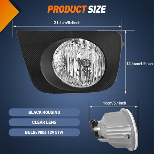 Nilight Fog Lights Assembly Compatible with 2006 2007 2008 2009 Toyota 4runner Left Driver and Right Passenger Side Clear Lens Fog Lamps Replacement 9006 12V 51W Bulbs