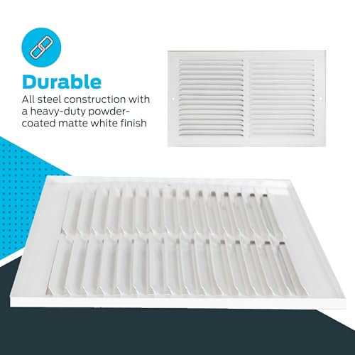 EZ-FLO 14 x 6 Inch (Duct Opening) Return Air Vent Cover for Wall or Ceiling, Solid Steel Return Air Grille, HVAC Vent Cover, White, 61628