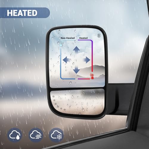 Towing Mirror for Dodge Ram - Replacement fit for 2009-2018 Dodge Ram 1500 2500 3500 Pickup Truck with Power Adjusted Glass Heated LED Turn Signal Light Puddle Lamp Temp Sensor Flip Up Pair Set