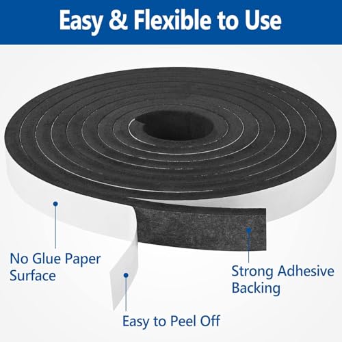 Kikerike Self Adhesive Foam Tape Weatherstrip 1/2In x 1/4In x 16.5Ft High Density Foam Insulation Strips Seal Weather Stripping with Strong Adhesive for Door and Window Sound Isolation Soundproofing
