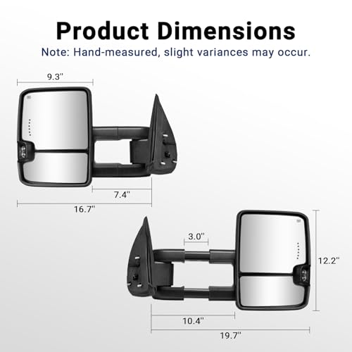 HF autoparts Towing Mirrors Compatible with 2003-2007 Chevy Silverado, GMC Sierra Tow Mirrors, Pair Power Heated with Turn Signal Light Backup Lamp Extendable Pair Set