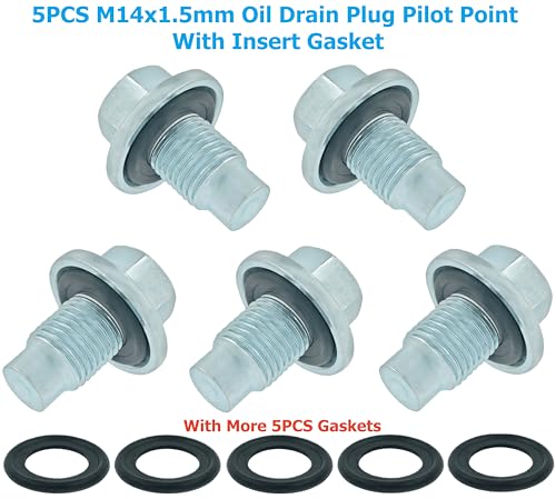 5 PCS M14x1.5 Oil Drain Plug Pilot Point Fit for Ford F250 F350 F450 F550, Expedition, Transit, GM, Replace 090-161, 090-161.1, 65266, 090-937CD, 11569943, F75Z-6730-BA, XW4Z-6730-AA, F6TZ-6730-BA