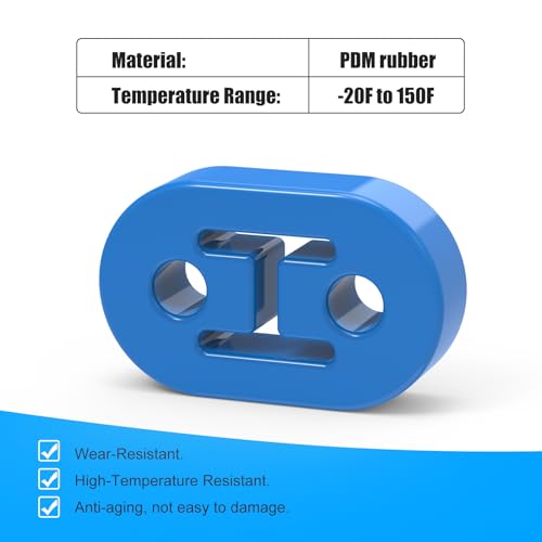 Exhaust Hangers Upgrade EPDM(More Durable than Rubber) Muffler Bushing Insulator Shock Absorbent Mount Bracket 2 Hole 12mm (73mm x 47mm x 21mm) Universal Fit - 4PCS (Blue)