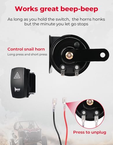 KEMIMOTO UTV Turn Signal Kit with 110D Horn, Plug and Play UTV ATV Blinker with Rocker Switch, Universal Street Legal Kit Compatible with Polaris, Can-Am, Kawasaki (Without License Plate Holder)