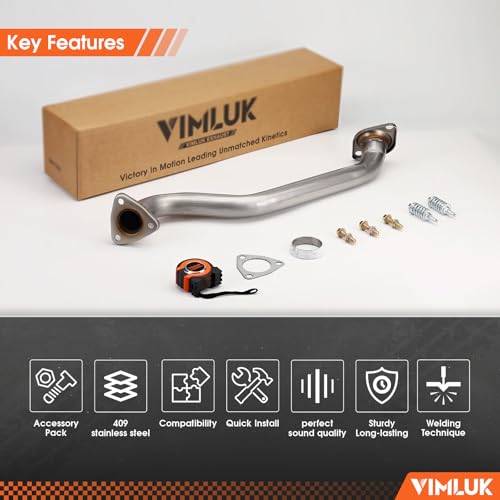 VIMLUK 409 Stainless Steel Front Exhaust Pipe (Front Pipe) - Direct Fit Replacement for 2006-2011 Honda Civic 1.8L - OEM Part #18210-SNE-A01 - Includes Gasket and Bolt Kit (VK-HC02)