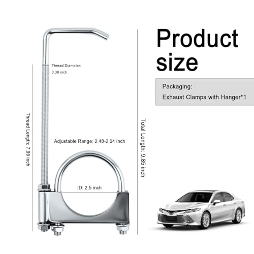 2.5 Exhaust Clamps with Hanger,Adjustable Car Exhaust Hangers & Clamp for Exhausts Pipe Fixing & Vibration Damping,Short Version Car Muffler Clamp for Exhausts System