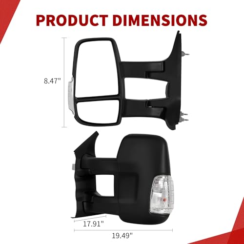 YITAMOTOR Left Side Mirror Compatible with 2015-2024 Ford Transit 150 250 350 Power Heated Mirror, Door mirror with Amber Turn Light