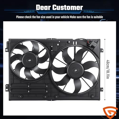GEARLAST Radiator Fan Engine, Replacement Dual Radiator & Condenser Cooling Fan Assembly Fit for Volkswagen Jetta 2.0L VW Tiguan for Audi A3 TT 1K0121205AD9B9
