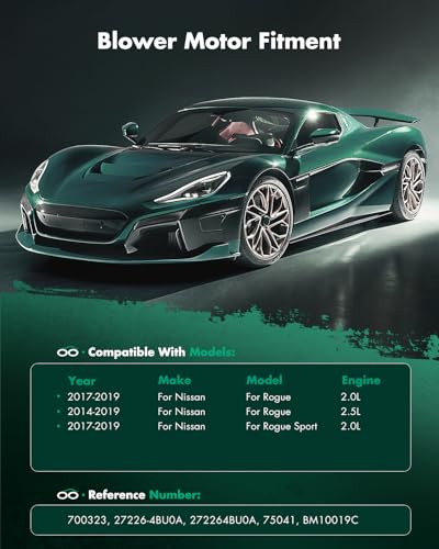 SCITOO HVAC Heater Blower Motor with Fan Cage Front 700323 For Nissan For Rogue l4 2.0L 2017-2019,For Nissan For Rogue l4 2.5L 2014-2019,For Nissan For Rogue Sport l4 2.0L 2017-2019
